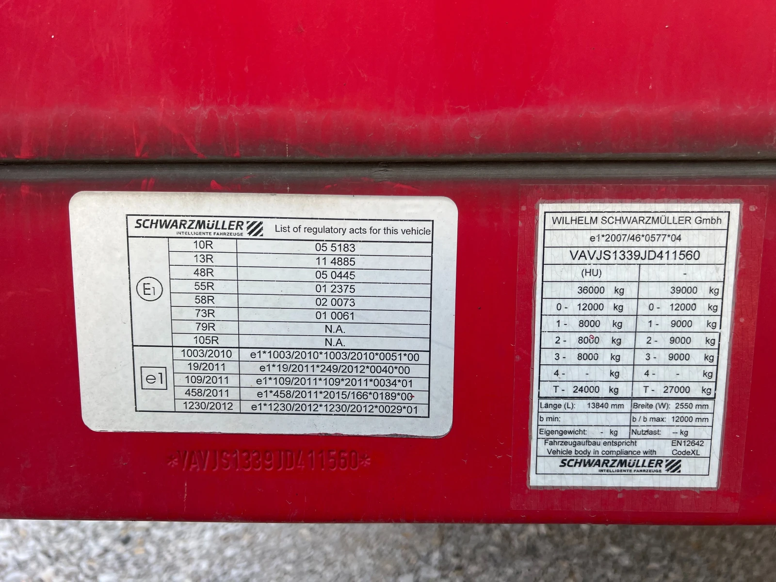 Полуремарке Schwarzmuller 5790 кг, 2 броя, BPW, снимка 13 - Ремаркета - 53724127