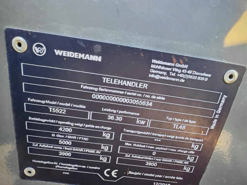 Телескопичен товарач Manitou Weidemann T5522 лизинг с първоначална вноска 20 %, снимка 4 - Селскостопанска техника - 52159114