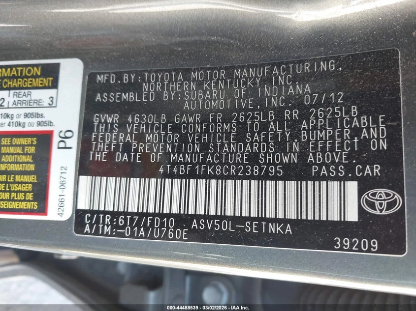 Toyota Camry 2.5L I-4 DOHC, VVT, 173HP Front Wheel Drive, снимка 9 - Автомобили и джипове - 53864434