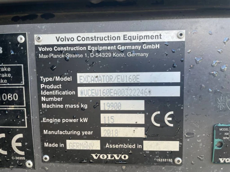 Багер Volvo EW 160 E, снимка 8 - Индустриална техника - 49547759